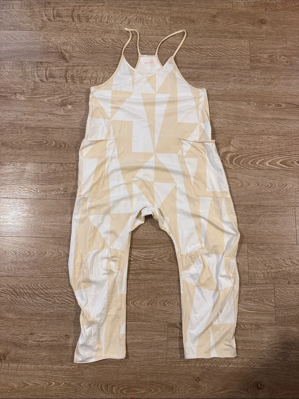 FP Movement by Free People Beige and White Geometric Jumpsuit